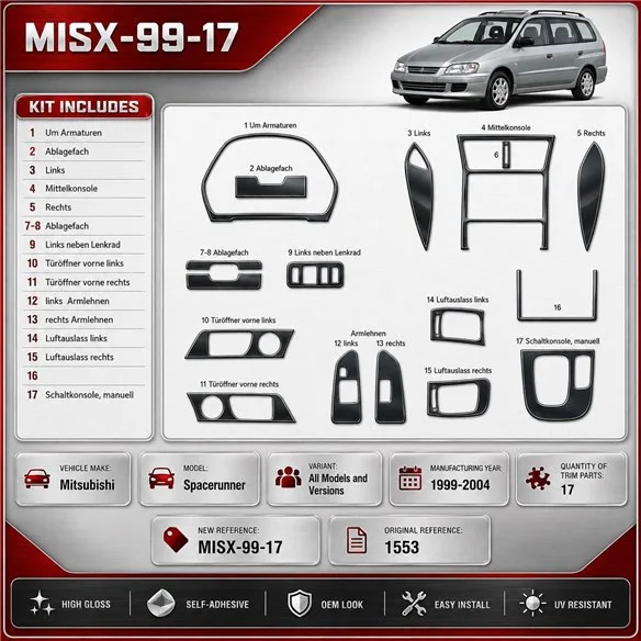 Mitsubishi Spacerunner 1999-2004 3D kit décoration intérieure tableau de bord 17 pièces
