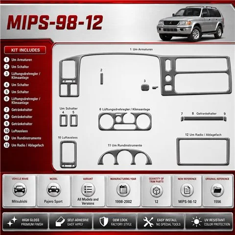 Mitsubishi Pajero Sport 1998-2002 3D kit décoration intérieure tableau de bord 12 pièces 2