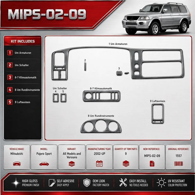 Mitsubishi Pajero Sport 2002 - à aujourd’hui 3D kit décoration intérieure tableau de bord 9 pièces