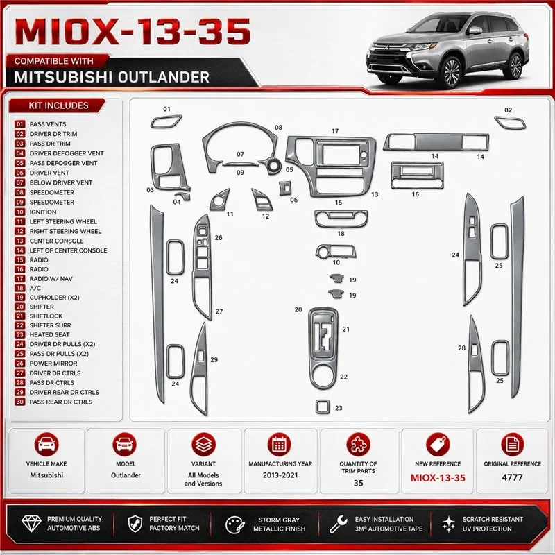 Mitsubishi Outlander 2013-2021 kit décoration intérieure tableau de bord 35 pièces