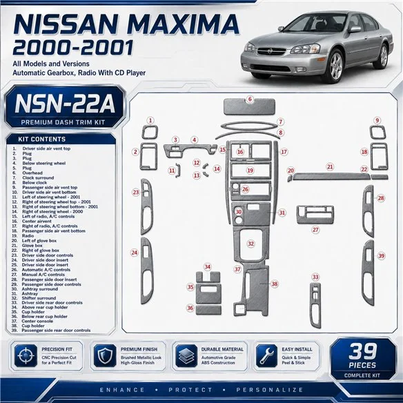 Nissan Maxima 2000-2001 kit complet, Auto boîte de vitesses, Radio avec lecteur CD, 39 pièces kit décoration intérieure tableau 
