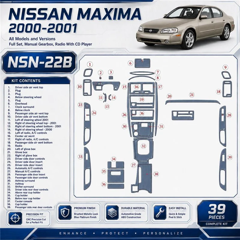 Nissan Maxima 2000-2001 kit complet, boîte manuelle, Radio avec lecteur CD, 39 pièces kit décoration intérieure tableau de bord