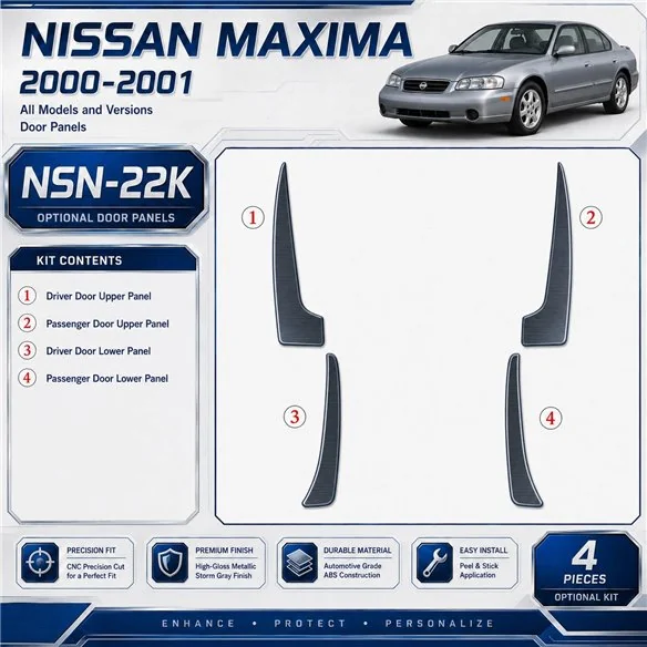Nissan Maxima 2000-2001 porte panels, 4 pièces kit décoration intérieure tableau de bord