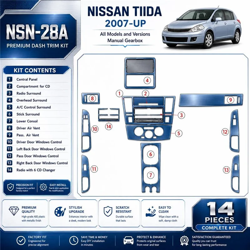 Nissan Tiida 2007 - à aujourd’hui kit complet, boîte manuelle boîte kit décoration intérieure tableau de bord