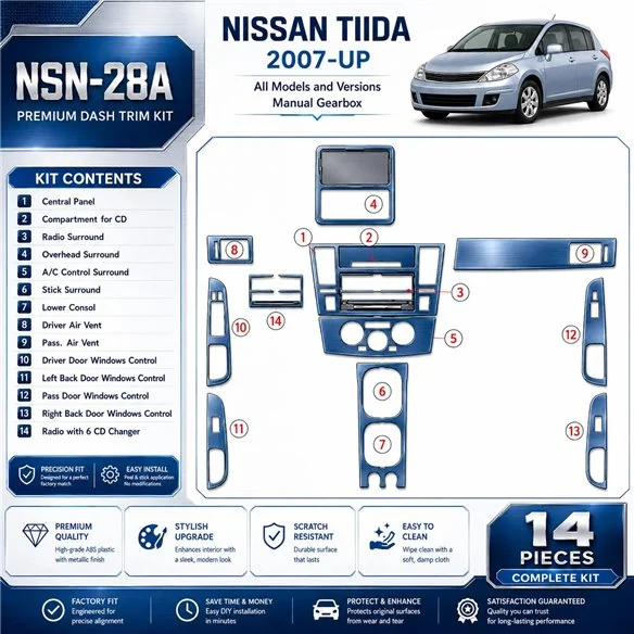 Nissan Tiida 2007 - à aujourd’hui kit complet, boîte manuelle boîte kit décoration intérieure tableau de bord