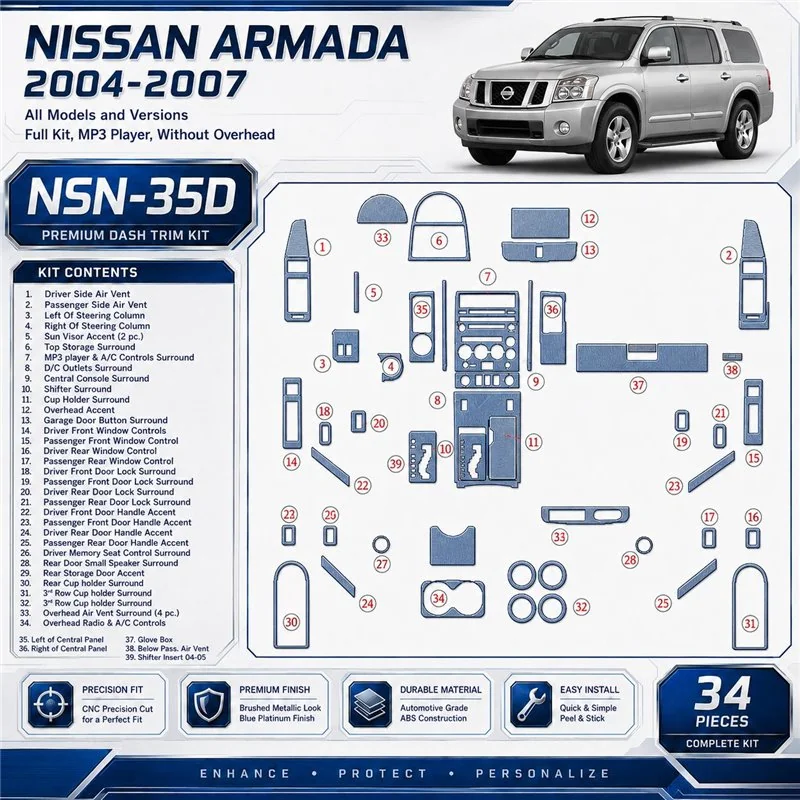 Nissan Armada 2004-2007 kit complet, MP3 PLayer, sans Overhead kit décoration intérieure tableau de bord