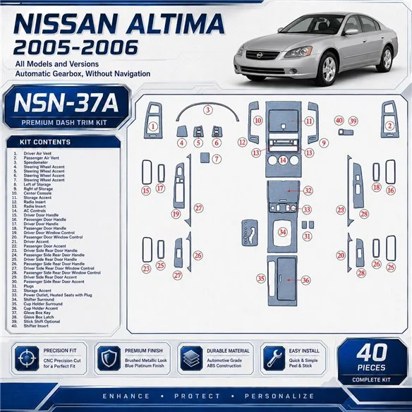 Nissan Altima 2005-2006 kit complet, boîte automatique, sans navigation kit décoration intérieure tableau de bord