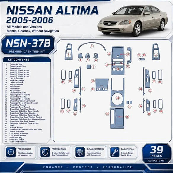 Nissan Altima 2005-2006 kit complet, boîte manuelle boîte, sans navigation system kit décoration intérieure tableau de bord