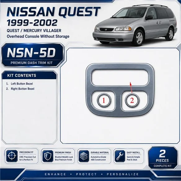Nissan Quest 1999-2002 Overhead Console sans Storage, 2 pièces kit décoration intérieure tableau de bord