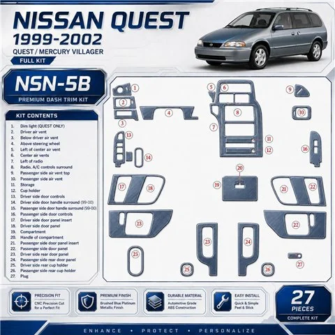 Nissan Quest 1999-2002 kit complet, 27 pièces kit décoration intérieure tableau de bord