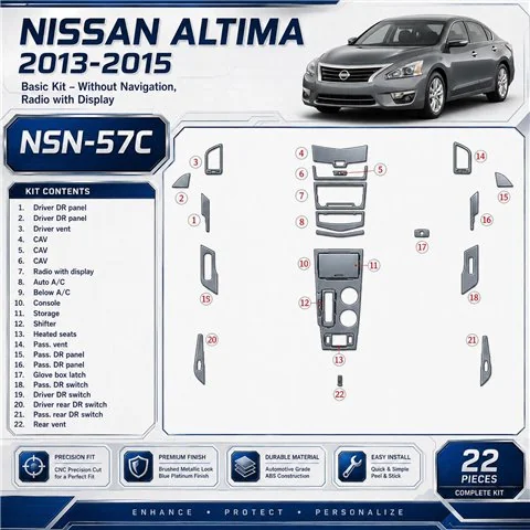 Nissan Altima 2013 - à aujourd’hui kit de base, sans navigation, Radio-LCD kit décoration intérieure tableau de bord