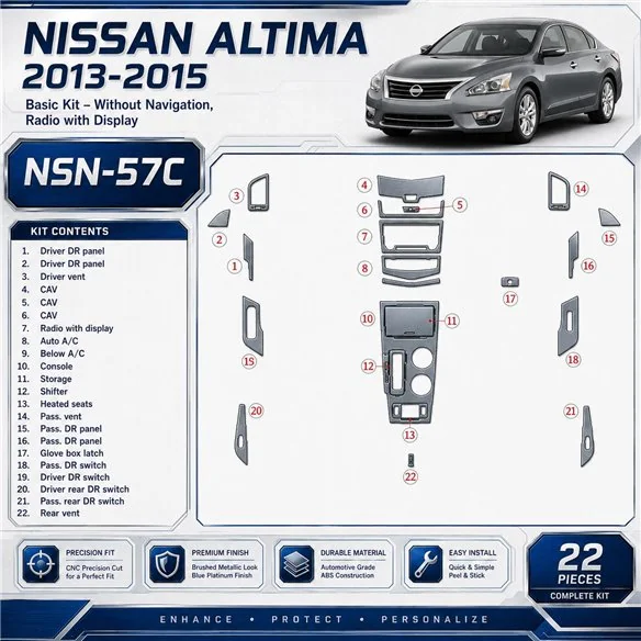 Nissan Altima 2013 - à aujourd’hui kit de base, sans navigation, Radio-LCD kit décoration intérieure tableau de bord