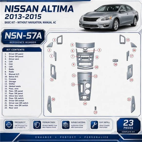 Nissan Altima 2013 - à aujourd’hui kit de base, sans navigation, Aircondition kit décoration intérieure tableau de bord