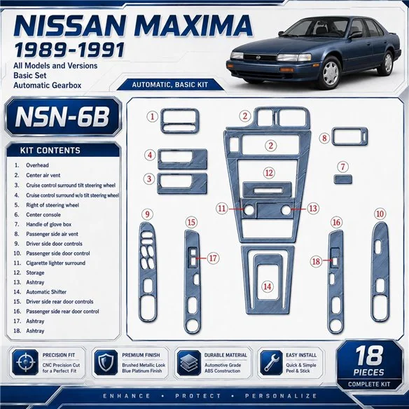 Nissan Maxima 1989-1991 kit de base, boîte automatique, 18 pièces kit décoration intérieure tableau de bord