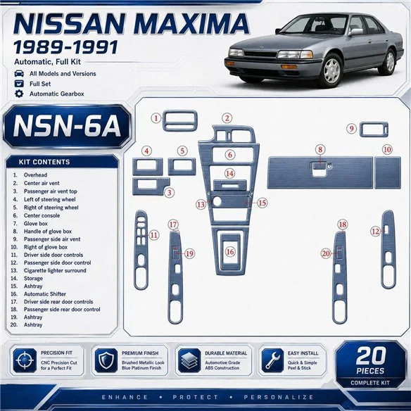 Nissan Maxima 1989-1991 kit complet, boîte automatique, 20 pièces kit décoration intérieure tableau de bord
