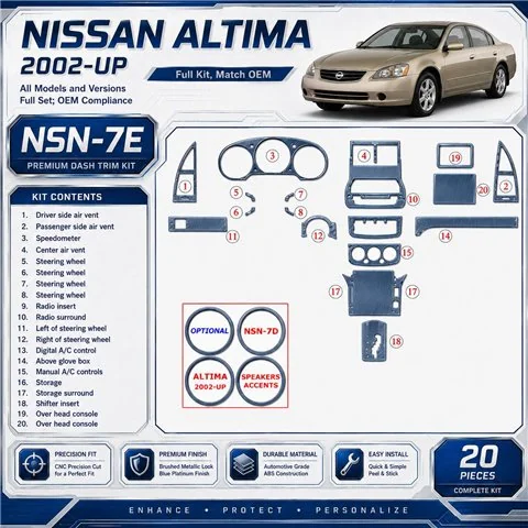 Nissan Altima 2002-2002 kit complet, conformité OEM, 20 pièces kit décoration intérieure tableau de bord