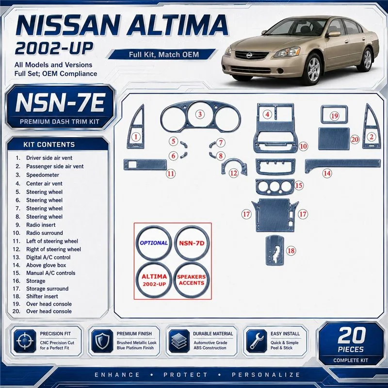Nissan Altima 2002-2002 kit complet, conformité OEM, 20 pièces kit décoration intérieure tableau de bord