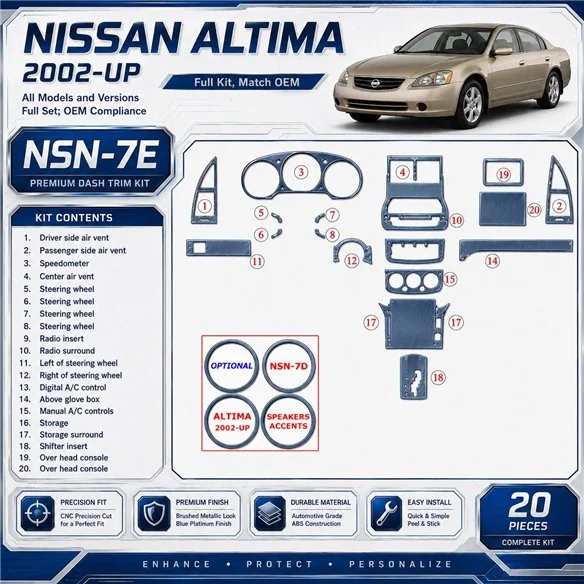 Nissan Altima 2002-2002 kit complet, conformité OEM, 20 pièces kit décoration intérieure tableau de bord