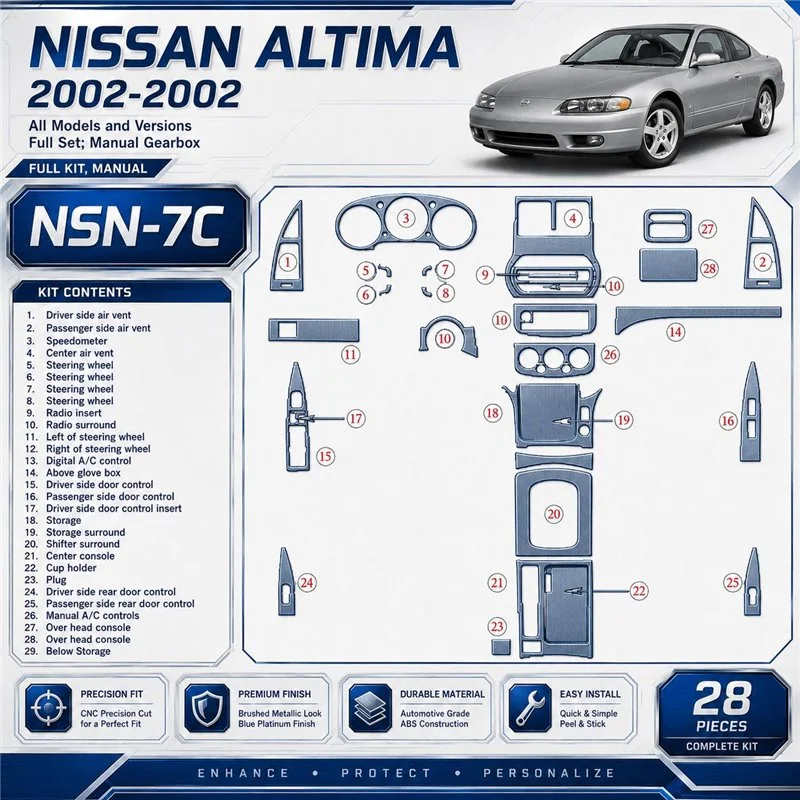 Nissan Altima 2002-2002 kit complet, boîte manuelle, 28 pièces kit décoration intérieure tableau de bord