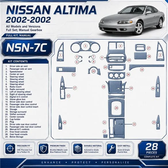 Nissan Altima 2002-2002 kit complet, boîte manuelle, 28 pièces kit décoration intérieure tableau de bord
