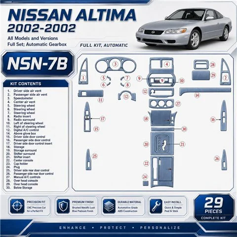 Nissan Altima 2002-2002 kit complet, boîte automatique, 29 pièces kit décoration intérieure tableau de bord