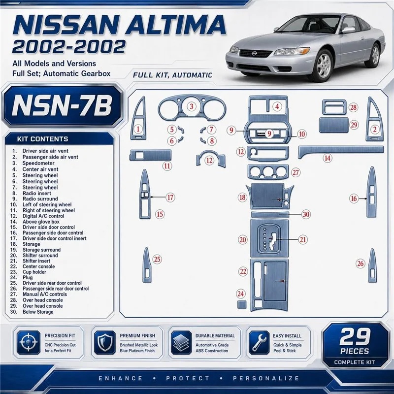 Nissan Altima 2002-2002 kit complet, boîte automatique, 29 pièces kit décoration intérieure tableau de bord
