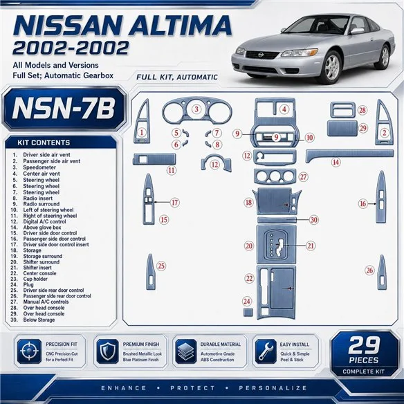 Nissan Altima 2002-2002 kit complet, boîte automatique, 29 pièces kit décoration intérieure tableau de bord
