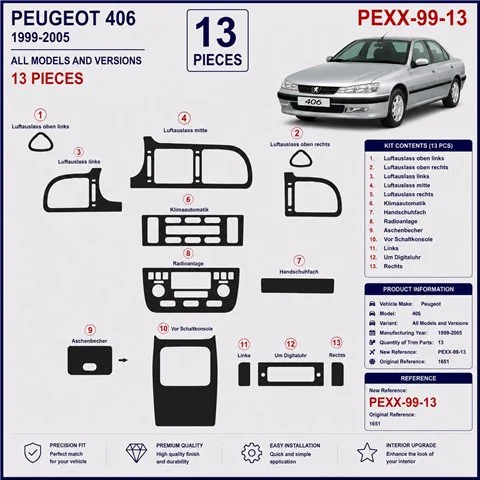 Peugeot 406 1999-2005 kit décor tableau de bord 3D, 13 pièces 2