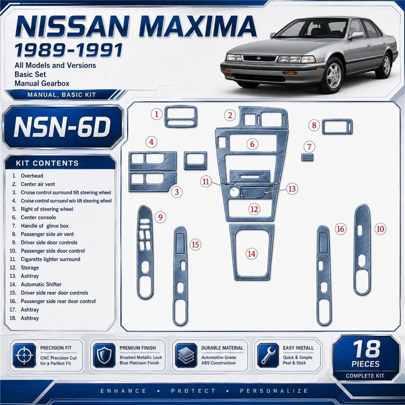 Nissan Maxima 1989-1991 kit de base, boîte manuelle, 18 pièces kit décoration intérieure tableau de bord