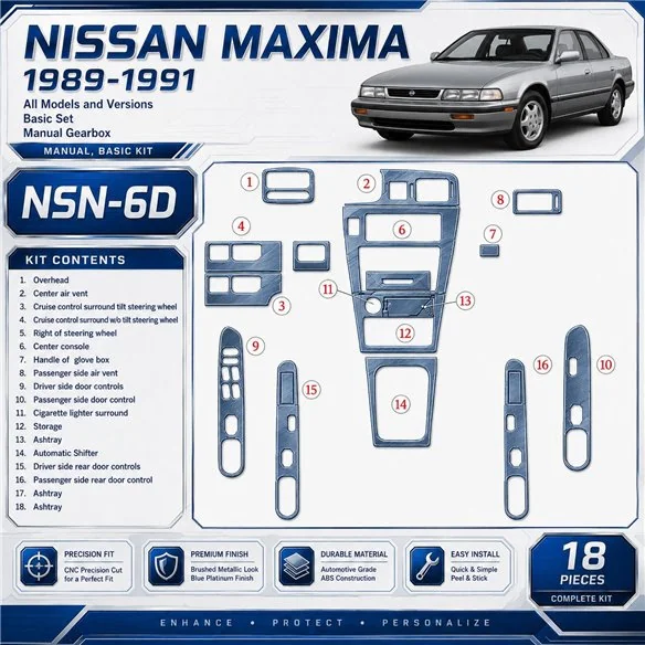 Nissan Maxima 1989-1991 kit de base, boîte manuelle, 18 pièces kit décoration intérieure tableau de bord