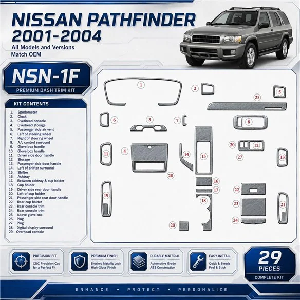 Nissan Pathfinder 2001-2004 conformité OEM kit décoration intérieure tableau de bord