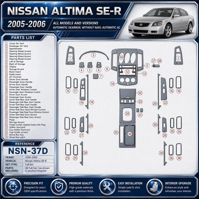 Nissan Altima 2005-2006 SE-R, kit complet, boîte automatique, sans navigation, automatique AC kit décoration intérieure tableau 