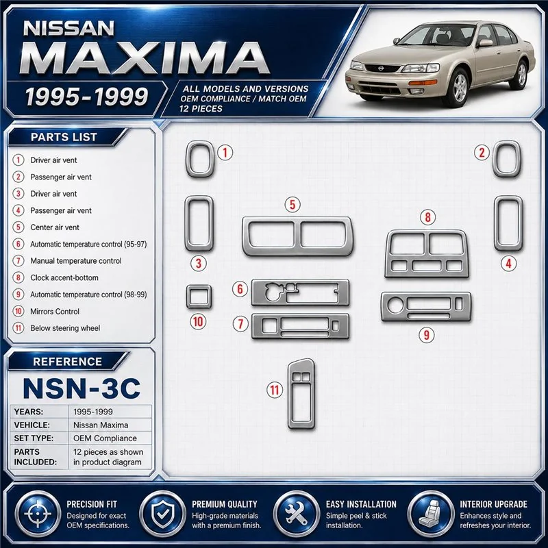 Nissan Maxima 1995-1999 conformité OEM, 12 pièces kit décoration intérieure tableau de bord