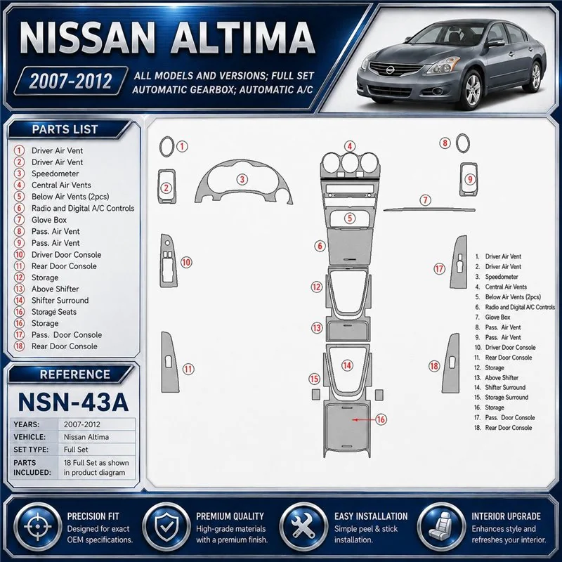 Nissan Altima 2007-2012 kit complet, boîte automatique, automatique A/C kit décoration intérieure tableau de bord