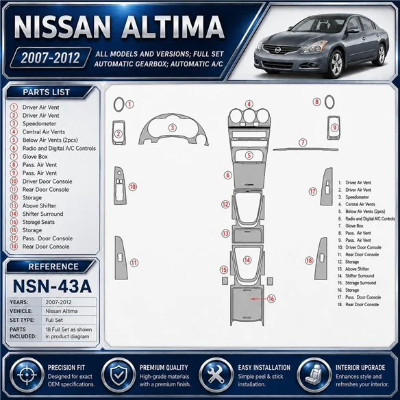 Nissan Altima 2007-2012 kit complet, boîte automatique, automatique A/C kit décoration intérieure tableau de bord