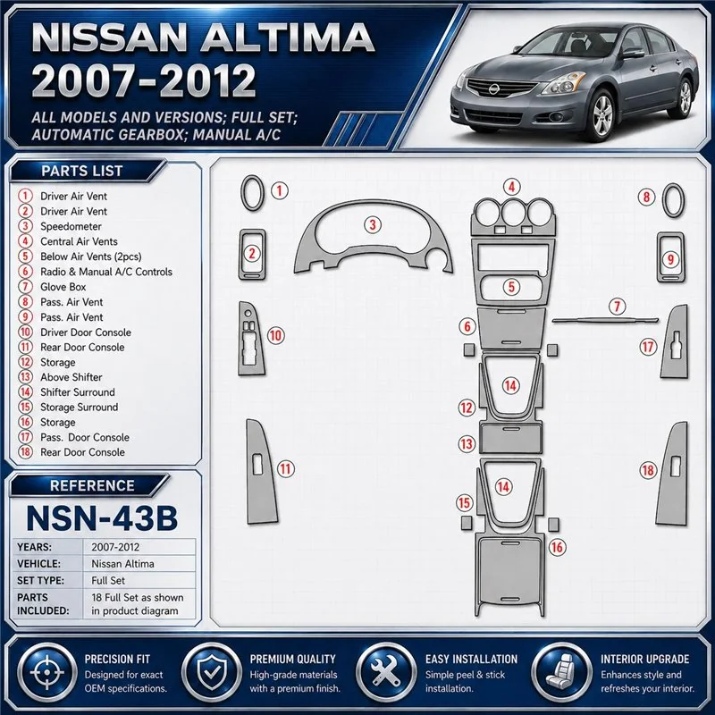 Nissan Altima 2007-2012 kit complet, boîte automatique, boîte manuelle A/C kit décoration intérieure tableau de bord