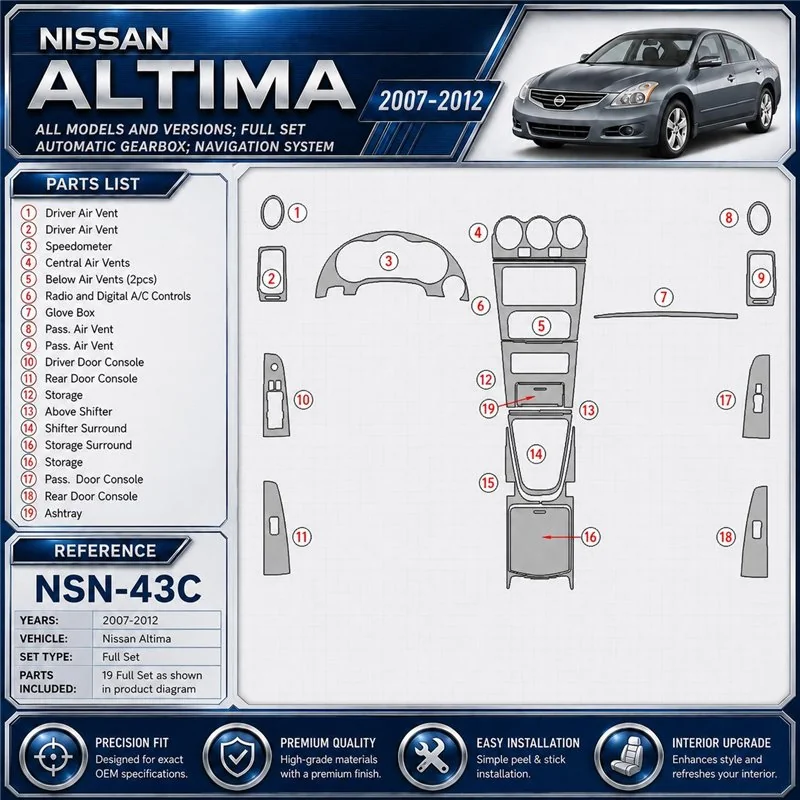Nissan Altima 2007-2012 kit complet, boîte automatique, Navigation system kit décoration intérieure tableau de bord