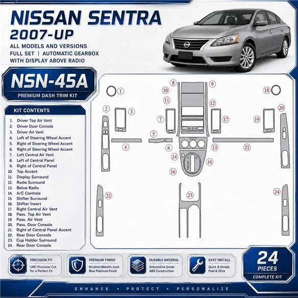 Nissan Sentra 2007 - à aujourd’hui kit complet, boîte automatique, avec Display Above Radio kit décoration intérieure tableau de
