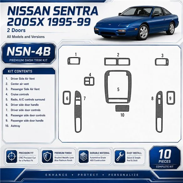 Nissan Sentra 1995-1999 2 portes, 10 pièces kit décoration intérieure tableau de bord