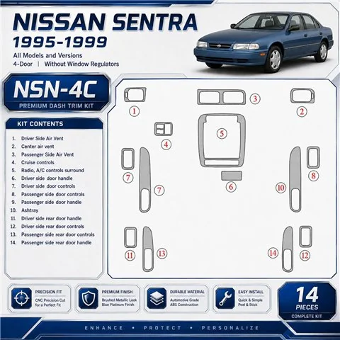Nissan Sentra 1995-1999 4 portes, sans window regulators kit décoration intérieure tableau de bord