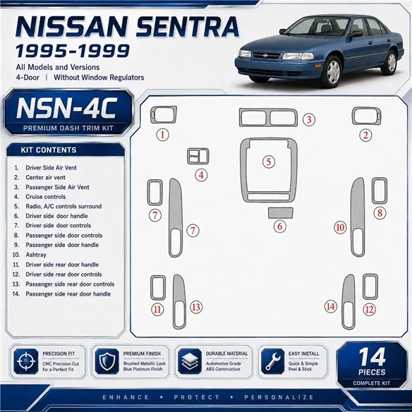 Nissan Sentra 1995-1999 4 portes, sans window regulators kit décoration intérieure tableau de bord