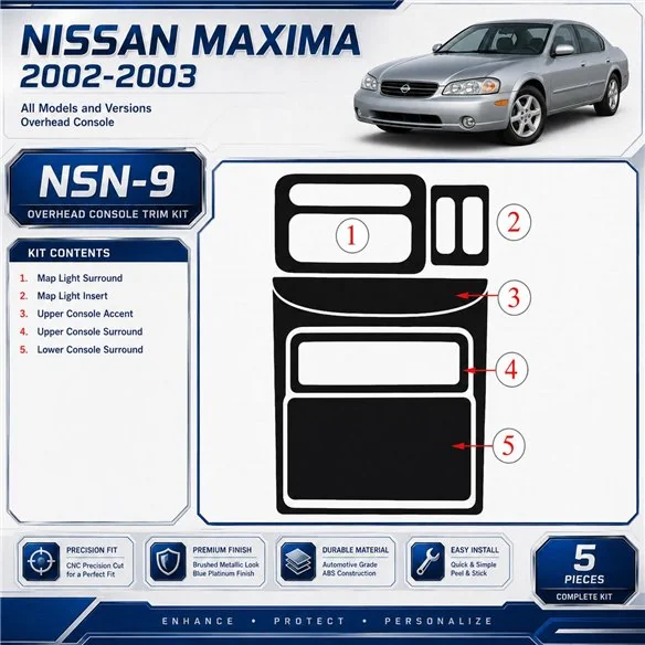 Nissan Maxima 2002-2003 Overhead Console, 5 pièces kit décoration intérieure tableau de bord