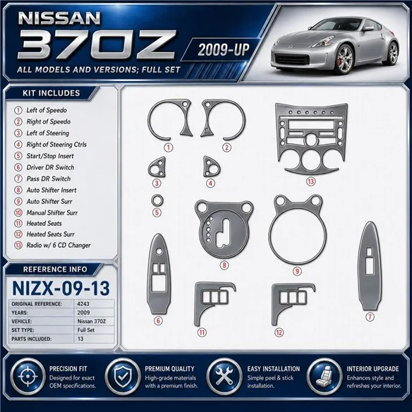 Nissan 370Z-2009 kit décoration intérieure tableau de bord 13 pièces