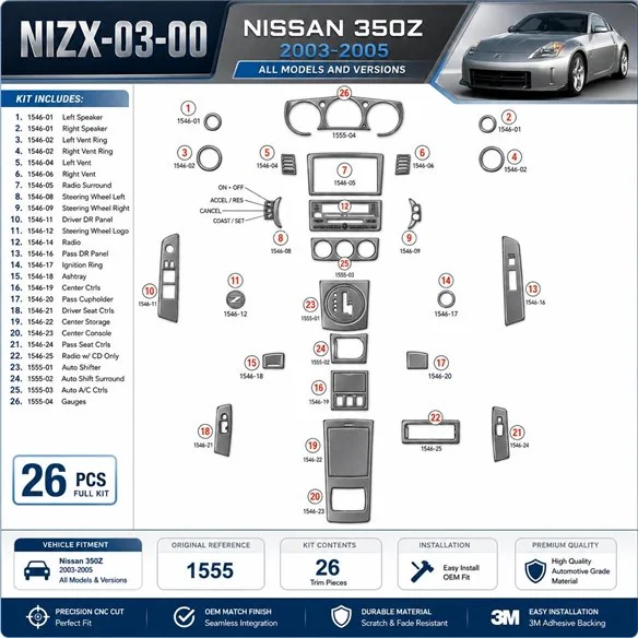 Nissan 350Z 2003-2005 kit décoration intérieure tableau de bord pièces
