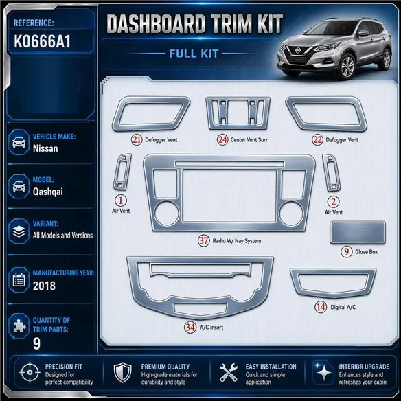 Nissan Qashqai 2018 kit décoration intérieure tableau de bord 9 pièces
