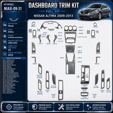 Nissan Altima 2009-2013 kit décoration intérieure tableau de bord 31 pièces