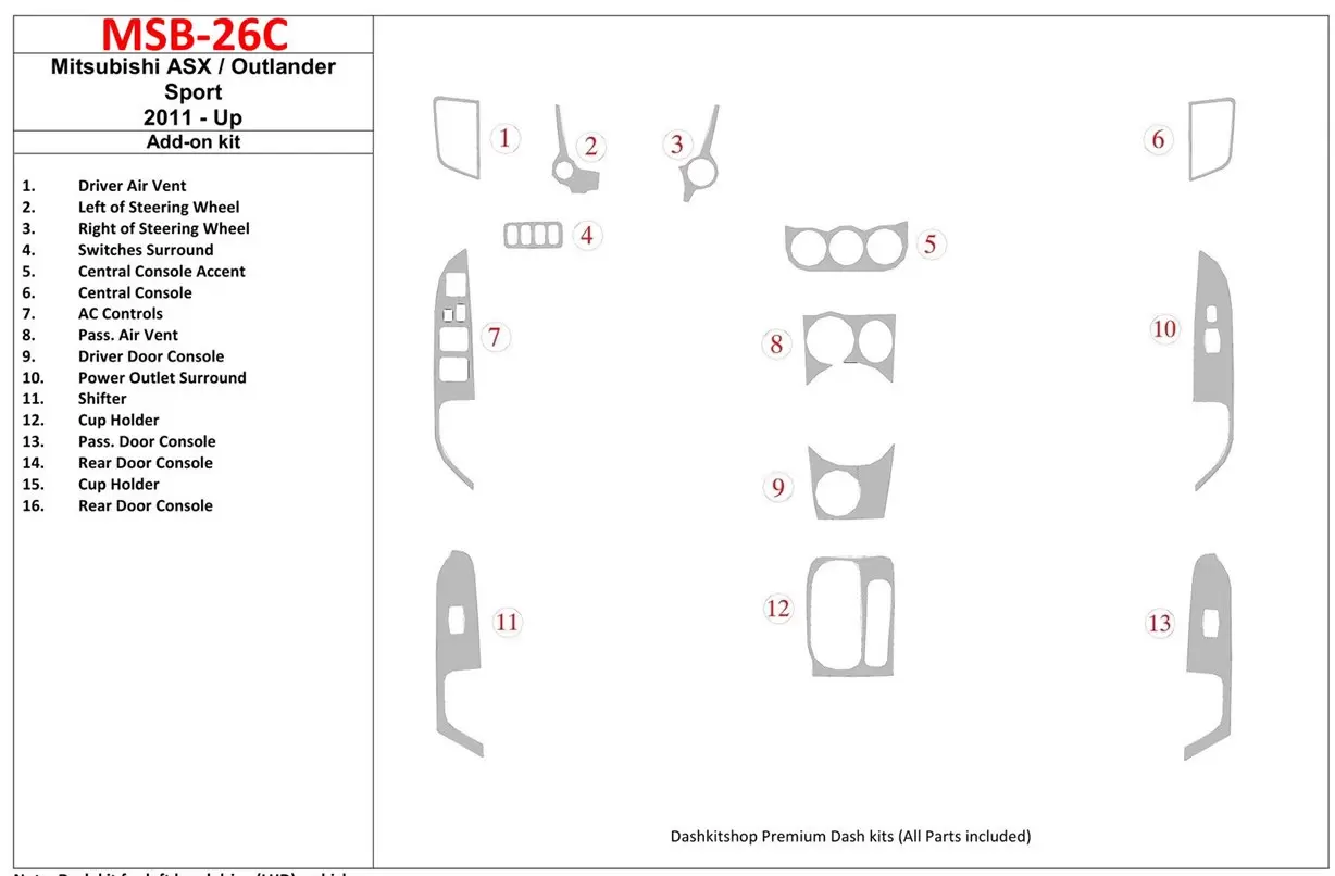 Mitsubishi ASX 2011-UP additional kit fits OEM BD Kit la décoration du tableau de bord - 1 - habillage decor de tableau de bord
