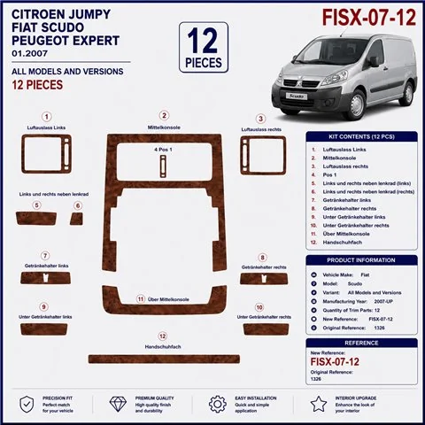 Peugeot Expert 2007+ kit décor tableau de bord 3D, 12 pièces 2
