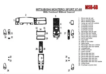 Mitsubishi Pajero Sport/Montero Sport 1998-2008 Avec Overhead, Sans Sunroof, 29 Parts set BD Kit la décoration du tableau de bor