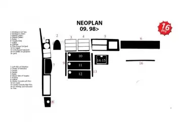 Neoplan StarLiner TH 516 01.1998 Habillage Décoration de Tableau de Bord 16-Pièce